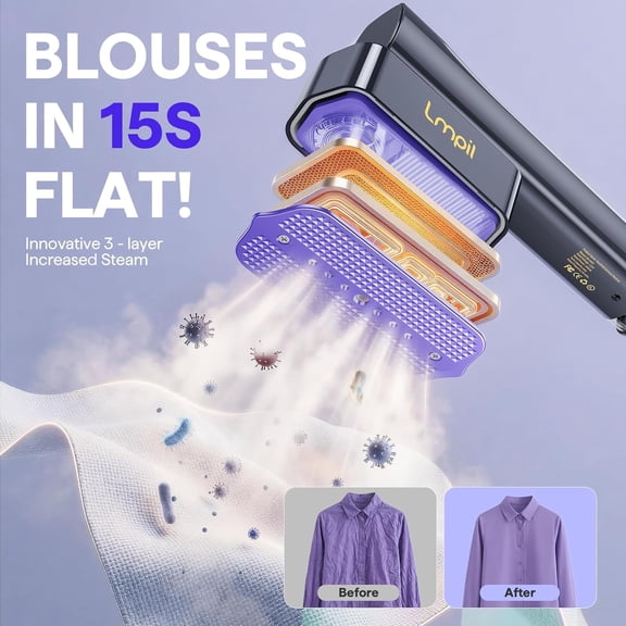 Steamer for Clothes, Handheld and Portable with 15-Second Heat-Up, 2-in-1 Steamer & Iron with Smart Touch Operation and 4 Modes, Suitable for All Fabrics, Ideal for Home & Travel