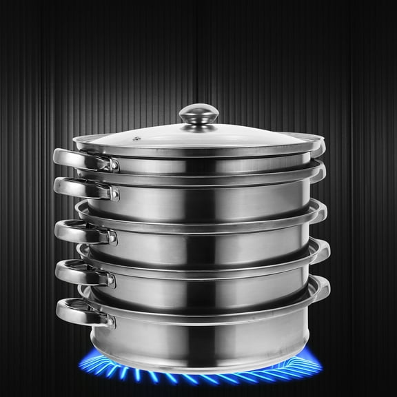 5 Tier Layer Stainless Steel Steamer Pot for Cooking with Stackable Pan and Lid, Vegetable Steamer Cooker