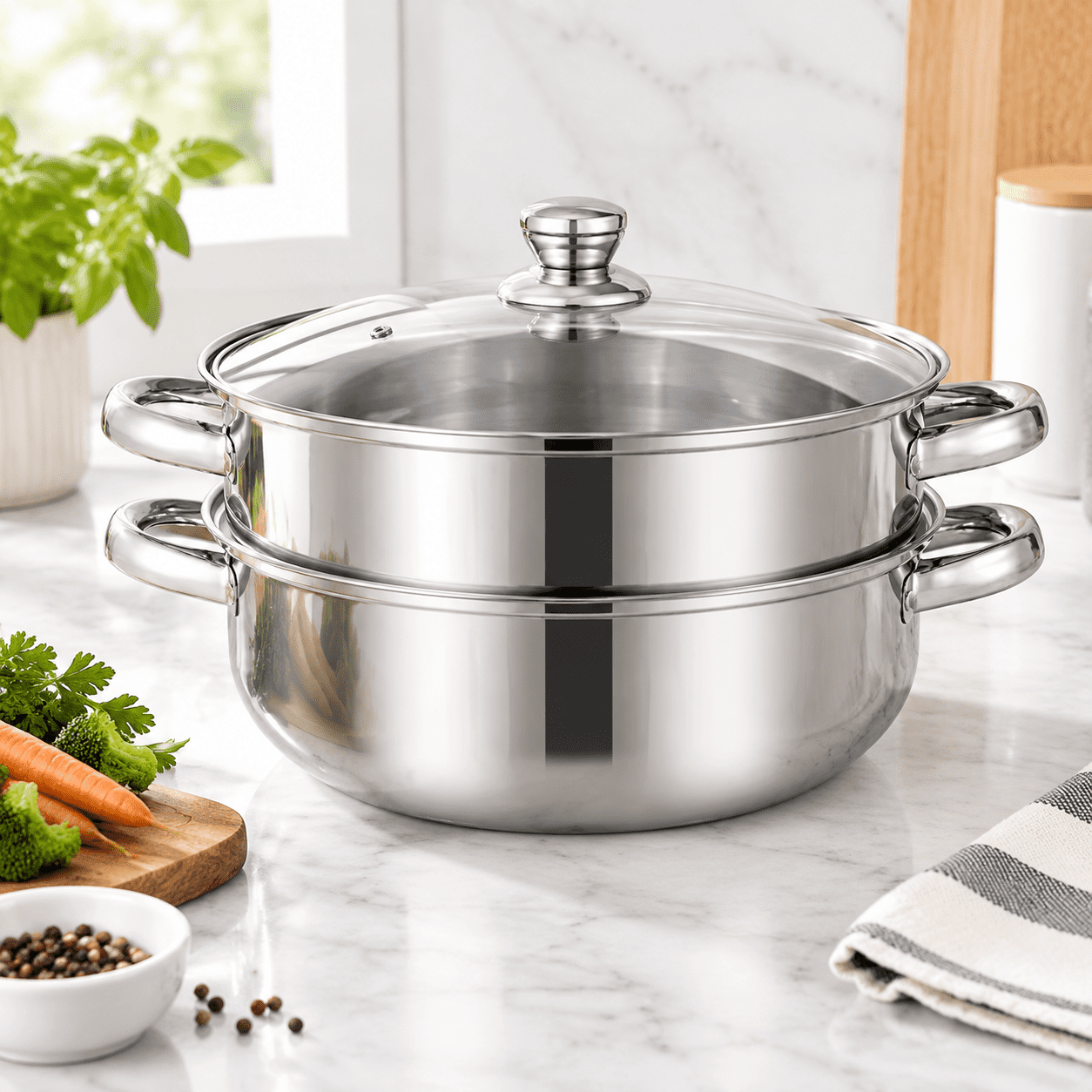 Steamer For Cooking 6.0 Quarts Stainless Steel Pot 2-tier Food Steam ...
