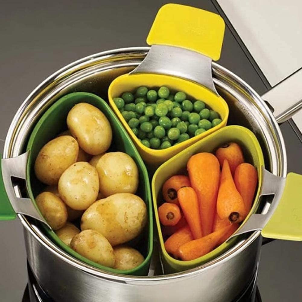 Steamer Inserts 3 Set, Triple Divider Silicone Basket Steamer Rack