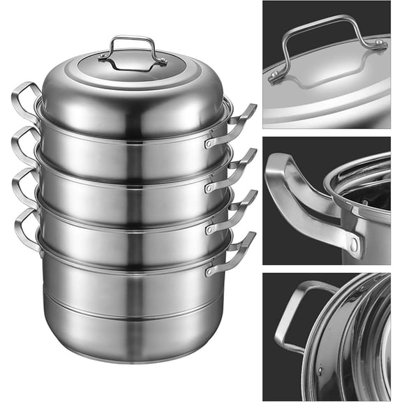Steamer Pot 12.8in, 5 Tier Steam Pot for Cooking Dumpling Steamer Food Steamer Cooking Stackable Steam Cooker Stainless Steel Steamer Steaming Pot, Food-Grade 304 Stainless Steel, Silver