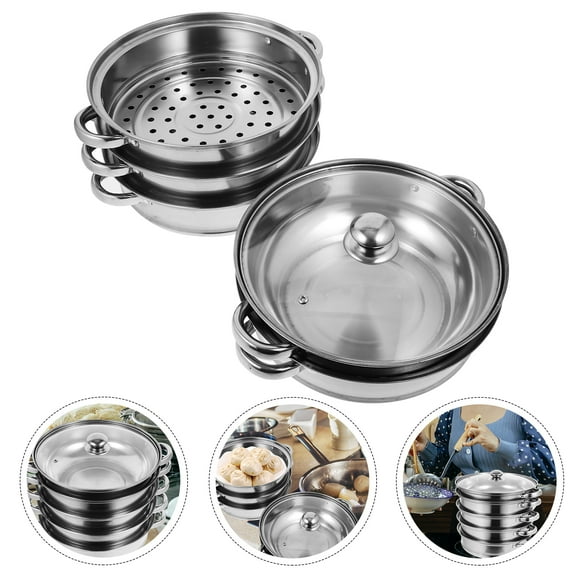 YEAHIBABY Stainless Steel Steamer Multifunctional Stockpot Silver for Home Cooking