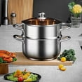 thumbnail image 1 of Steamer Pot with 5QT Stock Pot and Vegetable Steamer, Multipurpose 9.5 inch 2-Tier Stainless Steel Steamer Pot with Lid for Cooking Vegetables, Dumplings, Stocks, Sauces, Stainless Steel Food Steamer, 1 of 7