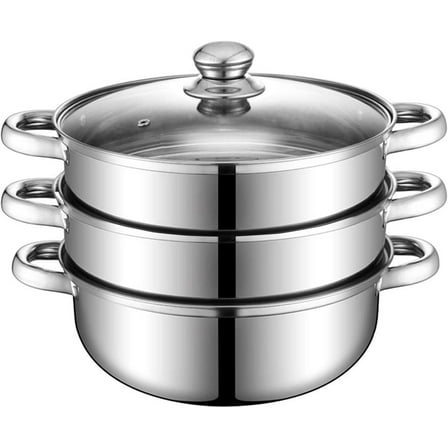 Steamer Pot for Cooking 11 inch Steamer Pot, 3-tier Multipurpose 18/8 Stainless Steel Steam Pot Cookware with Lid for Vegetable, Dumpling, Stock, Sauce, Food