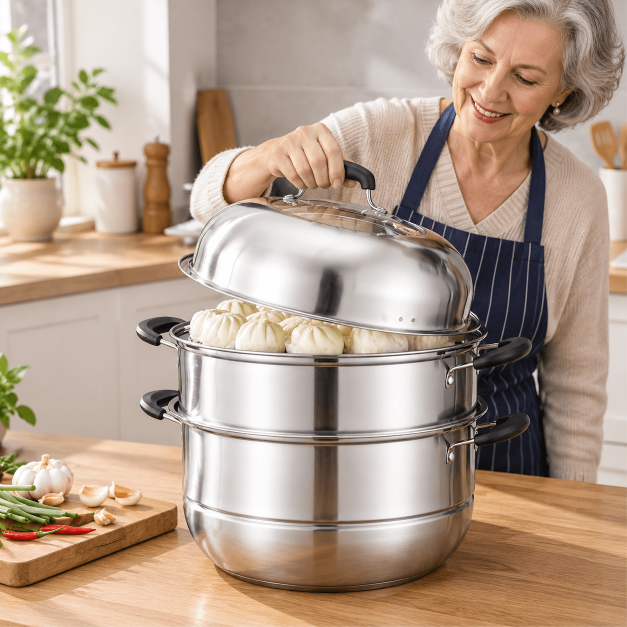 Steamer Pot For Cooking 11.8 Inch Steam Pots With Lid 2-tier Stainless ...