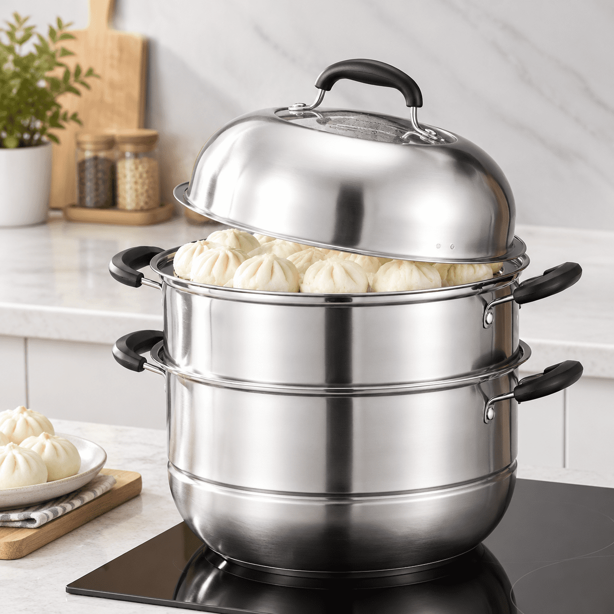 Steamer Pot For Cooking 11 Inch Steam Pots With Lid 2-tier Multipurpose ...