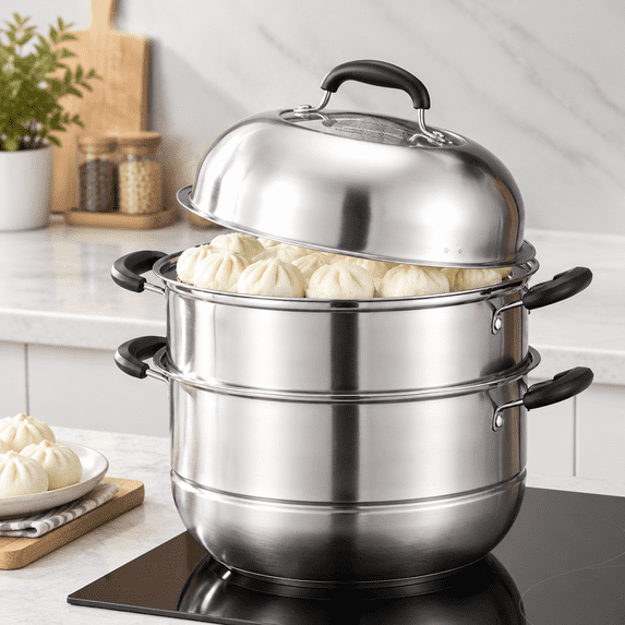 Steamer Pot For Cooking 11 Inch Steam Pots With Lid 2-tier Multipurpose ...