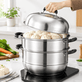 Steamer Pot For Cooking 12.6 Inch Steam Pots With Lid 2-tier Stainless ...