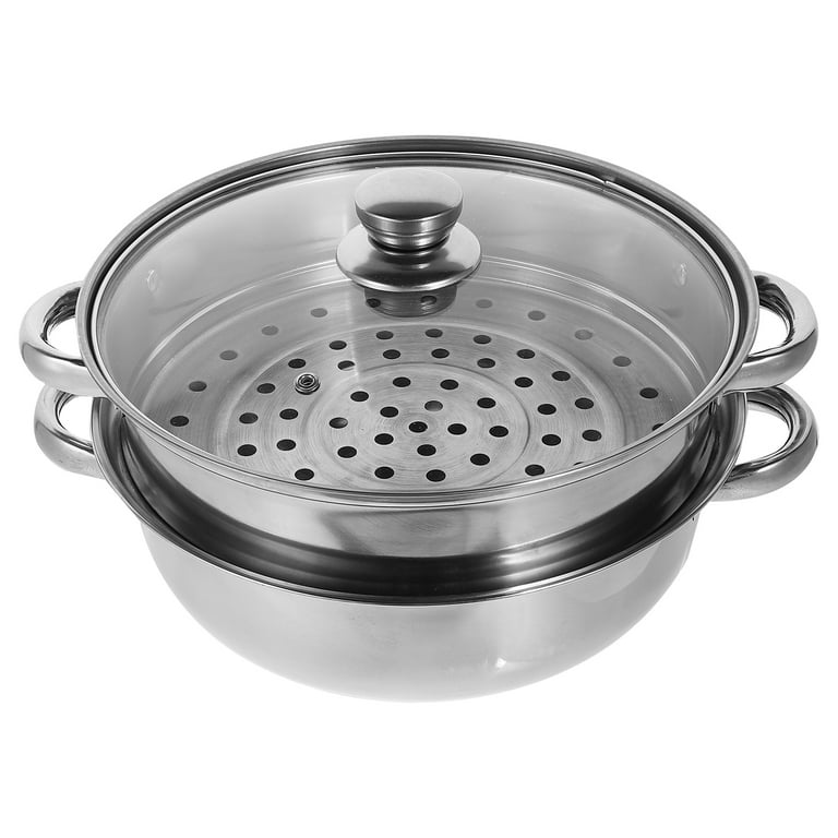 2 Piece Steamer Pot Stainless Steel Food Steam Cooking Vegetable Steaming Basket Kitchen Cookware, Steamer Saucepot Double Boiler, Size: One size