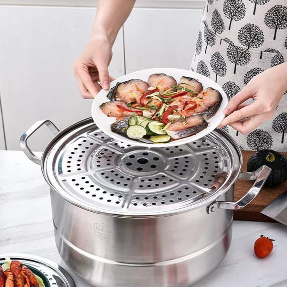 Steamer Rack 11 Inch Stainless Steel Round Steaming Grid Perforated Pot Insert Steaming Tray Pot Steaming Tray Stand for Home Stock Pot Pressure Cooker Water Bath Canning & Food Steaming 2 Pcs