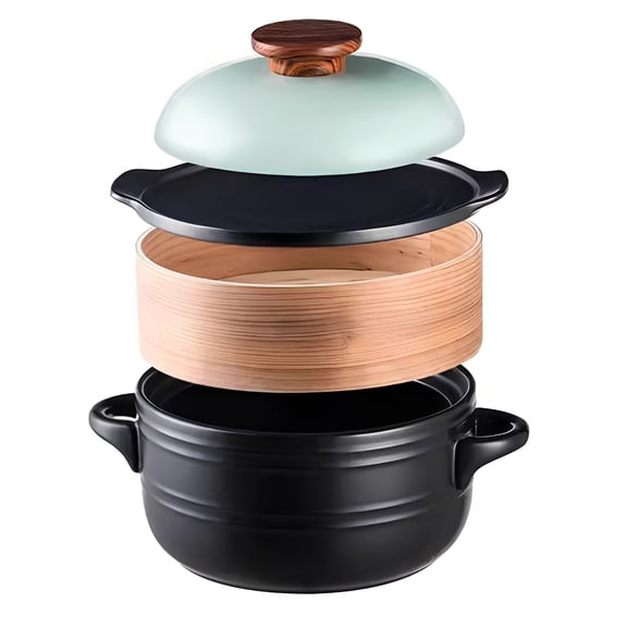 Steamer Set With Lid,Japanese Casserole Pot, Ceramic Earthenware Hot Pot Steam Stew Pot for Kitchen cooking