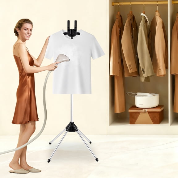 Steamer Stand for Clothes, Adjustable Height 63 Inch Garment Steamer Rack with Hanger, Portable Fabric Steamer Hanger Stand for Home, Clothing Store, Hotel, Black Silver