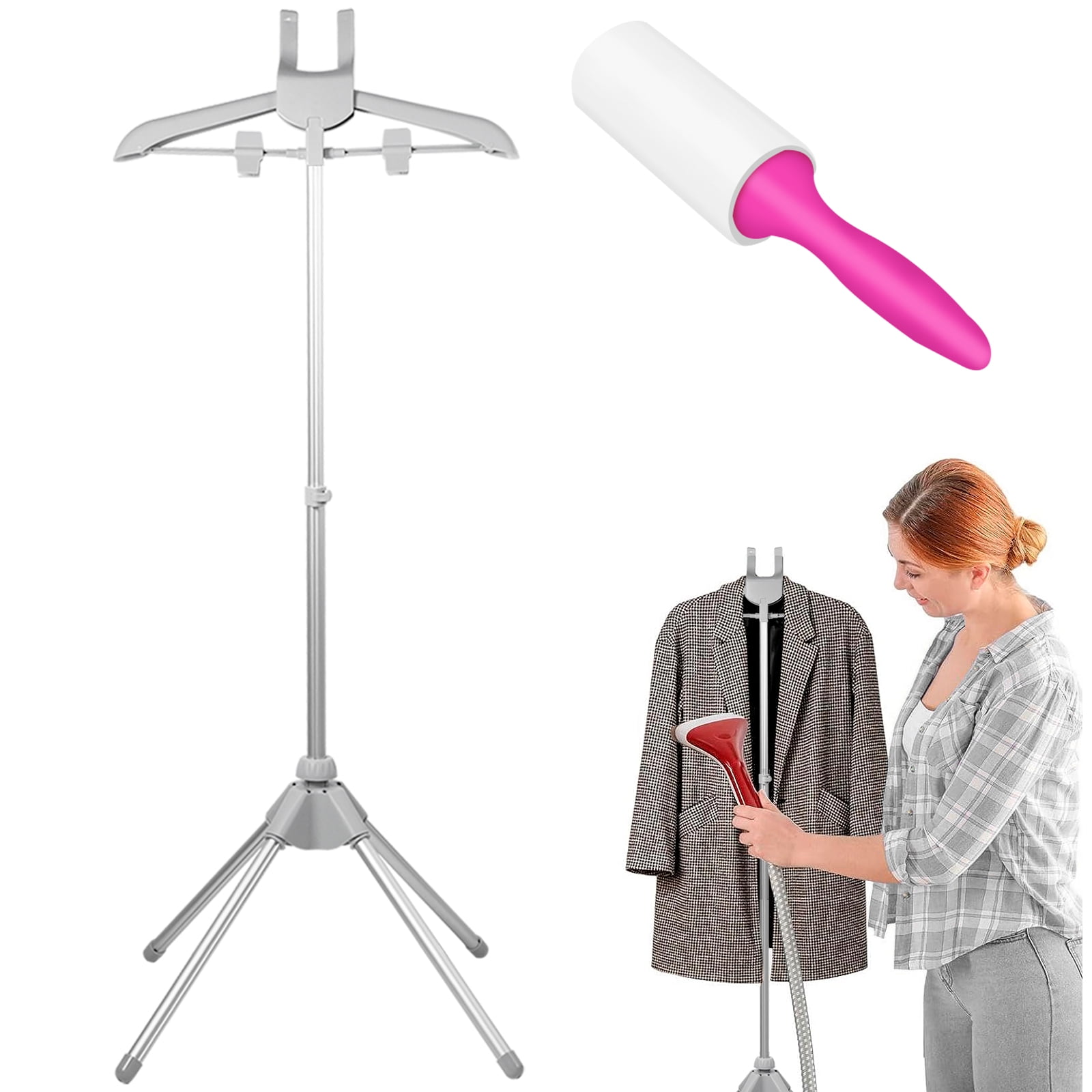 Garment Steamer Stand, Steamer Rack, Height Adjustable Clothes Steamer Holder, Foldable Garment Steamer Clothes Rack Handheld Garment Steamer Clothes Rack With Non Slip Mat For Steam Ironing (Grey