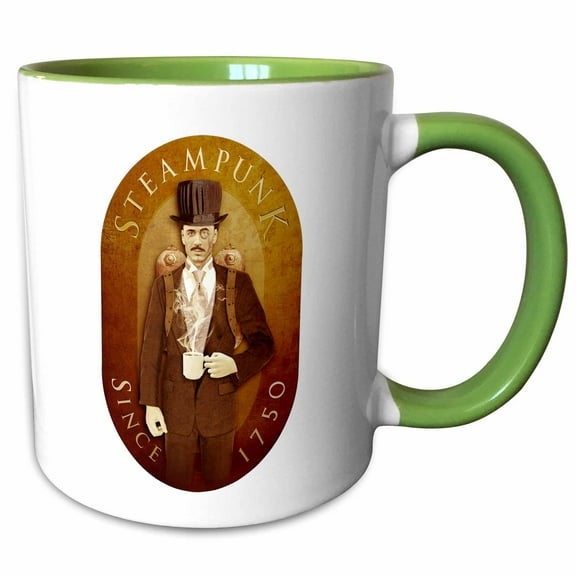 3drose, Steampunk, 11oz Two-tone Green Mug