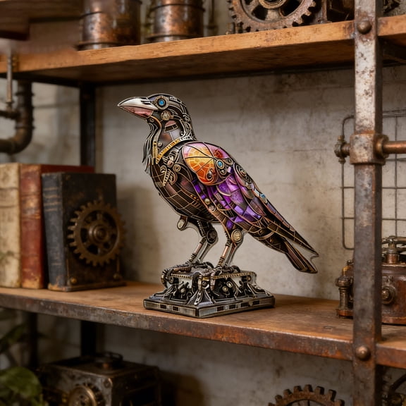 Steampunk Acrylic Standee, Rvkxad Decorative Crow Figurine Desk Ornament, Scratch-Resistant Transparent Acrylic Home Decor for Living Room Study Office