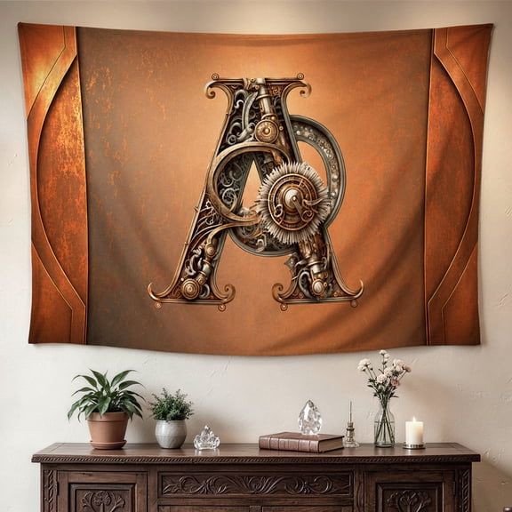 Steampunk Alphabet Letter A Wall tapestry Large size Printed Horizontal Tapestry blanket Polyester Fabric Wall Hanging for living room office No Installation Required Indoor Outdoor Gift for F