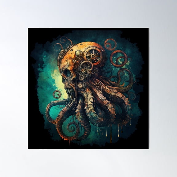 Steampunk Animals - Mechanical Octopus #7 Poster Wall Art, Modern Wall Decor For Living Room Bedroom, 17x17 UNFRAMED