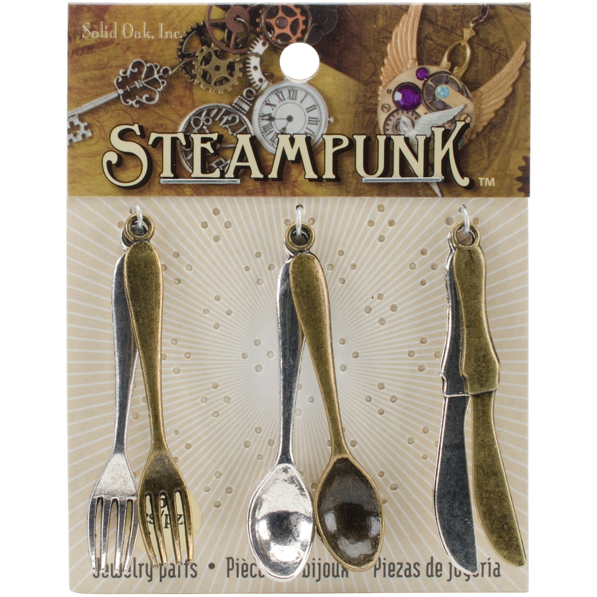 Steampunk Antique Silver & Gold Silverware Charm Set