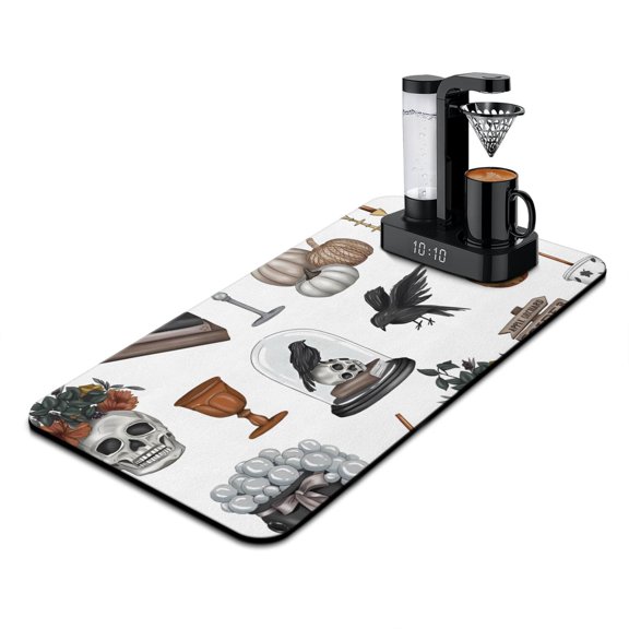 Steampunk Astrology Chart Coffee Maker Mat - Dark Astronomy Aesthetic Absorbent Mat - Non-Slip Counter Protector for Espresso Machines - Boho Starry Night Theme