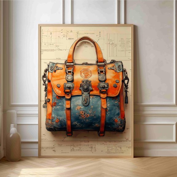 Steampunk Bag Design Vintage Floral Art Print For Wall Decor Home Decor Office Wall Art
