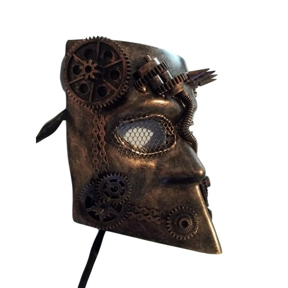 Steampunk Bauta Masquerade Mask Men Antique Brushed Gold