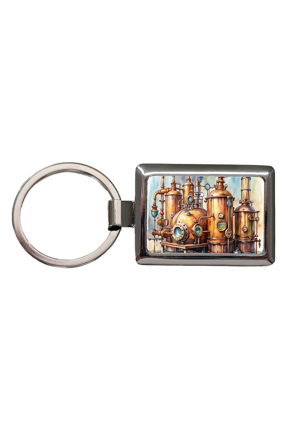 Steampunk Beer Alcohol Still Pipes And Gauges Metal Rectangle Keychain
