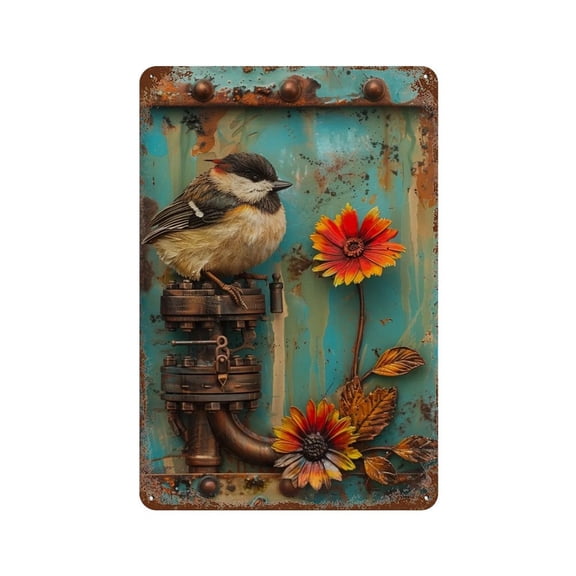 Steampunk Bird Floral Rusted (2) Vintage Iron Art Metal Tin Sign Poster Modern Home Decor Retro Posters Coffee Club Bar Shop Decorations Style 30x20cm