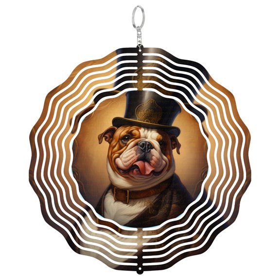 Steampunk Bulldog Gear 3D Wind Spinner Kinetic Yard Art Stainless Steel Industrial Art Decor Round