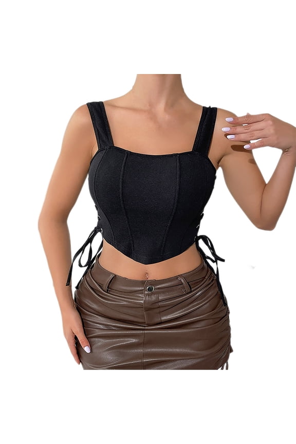 Steampunk Bustiers Gothic Corset Tops for Women Square Neckline Lace-up Shapewear Crop Tops Tank Bodice Camisole Vest