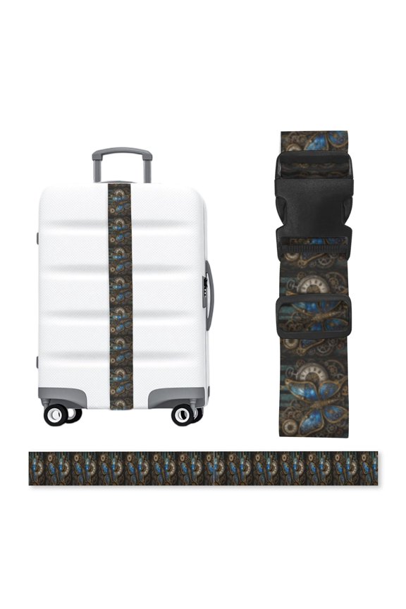 Steampunk Butterfly Gears Art Adjustable Luggage Strap, 2-Inch Wide Heavy-Duty Suitcase Belt, Buckle Travel Bag Securing Band