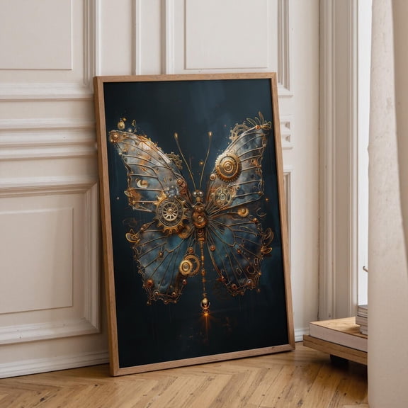 Steampunk Butterfly Gothic Industrial Dark Academia Gold Fantasy Moody Graphic Poster Unframed Paper Print