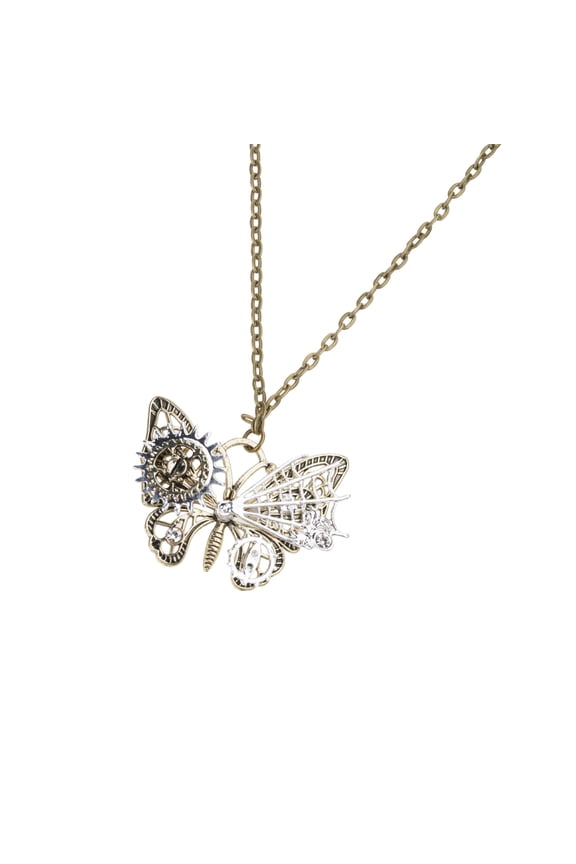 Steampunk Butterfly Necklace With Industrial Gears, Adjustable Alloy Chain Gothic Jewelry For Halloween Cosplay & Edgy Lovers