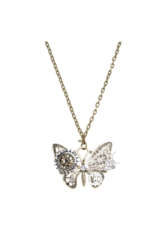 Steampunk Butterfly Necklace With Industrial Gears, Adjustable Alloy Chain Gothic Jewelry For Halloween Cosplay & Edgy Lovers
