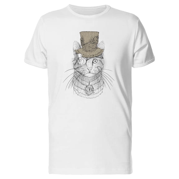 Steampunk Cat Drawing T-Shirt Men -Image by Shutterstock, Male Small