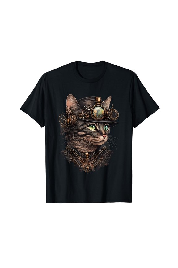 Steampunk Cat Kitty Kitten Steam Punk Cotton T-Shirt