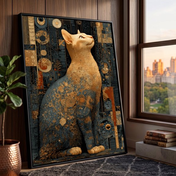 Steampunk Cat Portrait Art Mechanical Art Futuristic Animal Wall Art Modern Home Decoration Industrial Style Art, Unframed Paper Print