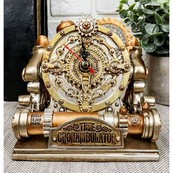 Steampunk Chronambulator Time Warp Machine With Painted Clockwork Desktop Clock