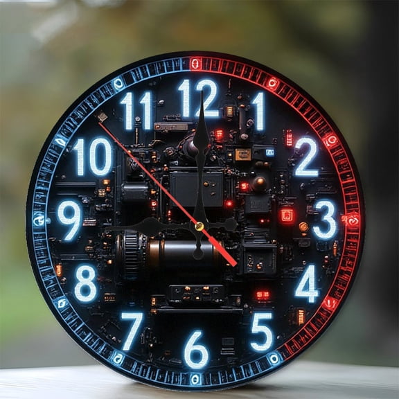 Steampunk Clock Cyberpunk Wall Clock Home Decor 10-Inch Silent Wooden Wall Clock, Battery Operated (AA Batteries Not Included), Artistic Home Decor