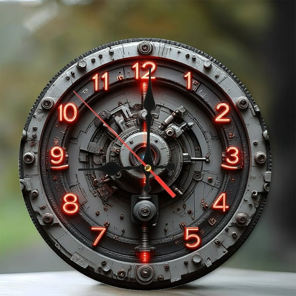 Steampunk Clock Face Design Digital Watch 10-Inch Silent Wooden Wall Clock, Battery Operated (AA Batteries Not Included), Artistic Home Decor
