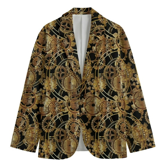 Steampunk Clock Gears Print Men'S Blazer, Retro Vintage Style Fun Novelty Blazer