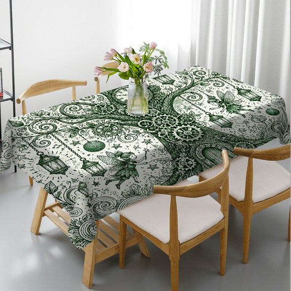 Steampunk Clock Tree With Fairies Rectangle Tablecloth, Holiday-Themed Design - 2D Flat Printing Rectangle Tablecloth, Ideal for Kitchen Picnic Party
