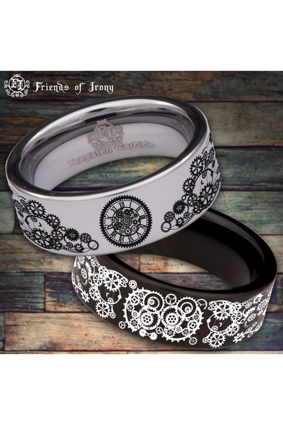 Steampunk Clock Tungsten Carbide Ring