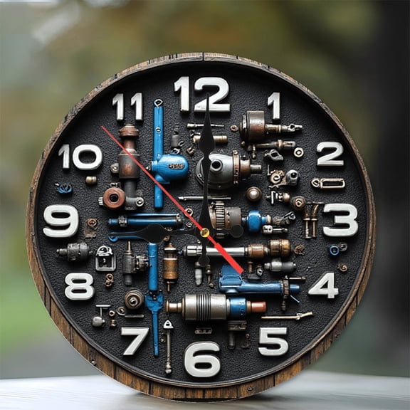 Steampunk Clock Unique Tool Parts Wall Clock 10-Inch Silent Wooden Wall Clock, Battery Operated (AA Batteries Not Included), Artistic Home Decor