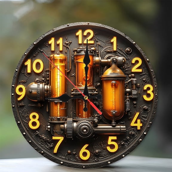 Steampunk Clock Wall Clock Vintage Design Home Decor 10-Inch Silent Wooden Wall Clock, Battery Operated (AA Batteries Not Included), Artistic Home Decor