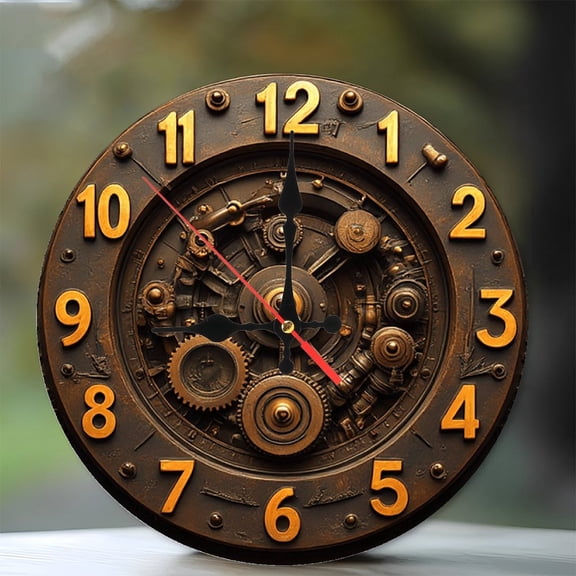 Steampunk Clock Wall Decor Gear Clock 10-Inch Silent Wooden Wall Clock, Battery Operated (AA Batteries Not Included), Artistic Home Decor