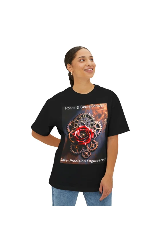 Steampunk Clockwork Rose T-Shirt Red Floral Gears Roman Clock Graphic Tee