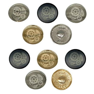 Steampunk Clockwork Watch Gears Set of 10 Metal 0.6" (15mm) Sewing Shank Round Buttons - Silver Color
