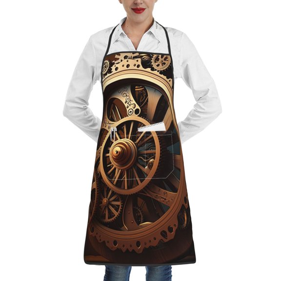 Steampunk Clockwork Wheels Apron with Pocket Cooking Waterproof Bib Aprons for Kitchen Baking Chef Gardening BBQ