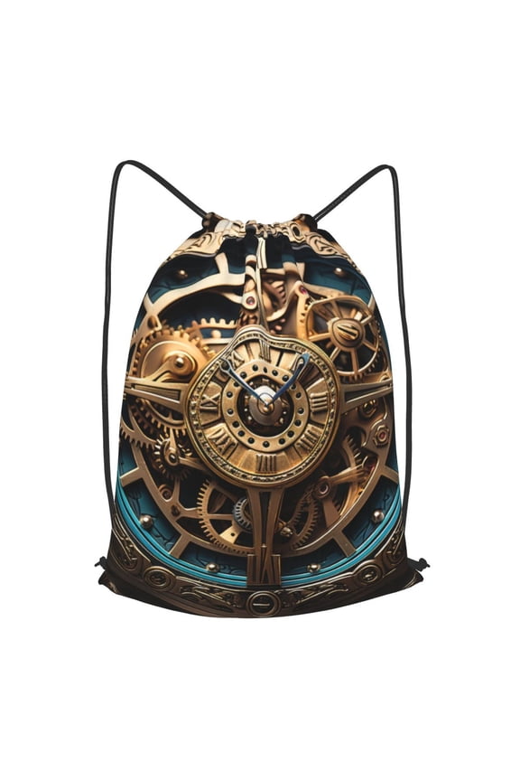 Steampunk Clockwork Wheels Art Drawstring Backpack Gym String Bag Sports Sackpack Cinch Sack, Small