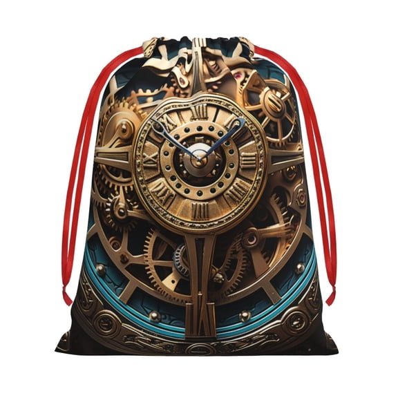 Steampunk Clockwork Wheels Art Drawstring Gift Bag Soft Pouch Reusable Favor Bags for Christmas, Halloween, Candy, Wedding, Birthday